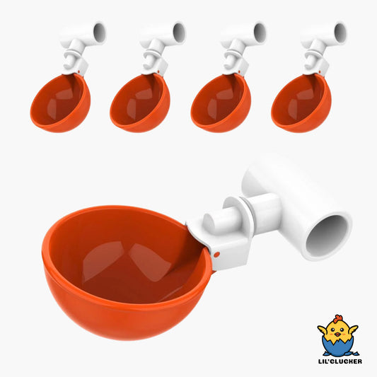 Large Automatic Chicken Waterer Cups & Tees (Orange) - Lil'Clucker
