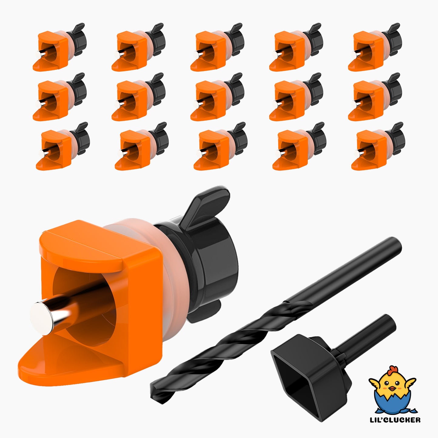 Horizontal Chicken Waterer Nipples - Pack of 15 (Orange) - Lil'Clucker