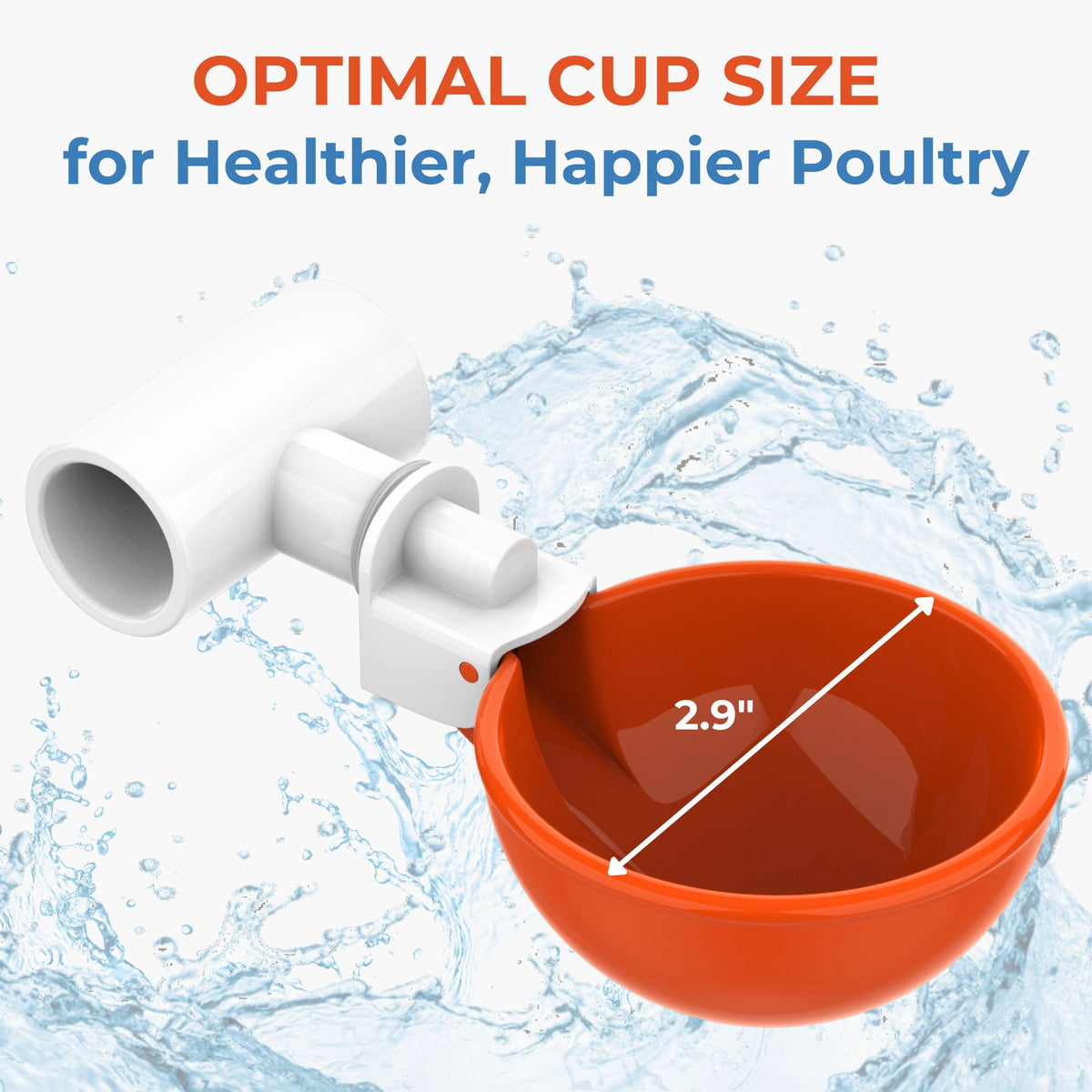 Large Automatic Chicken Waterer Cups & Tees (Orange) - Lil'Clucker