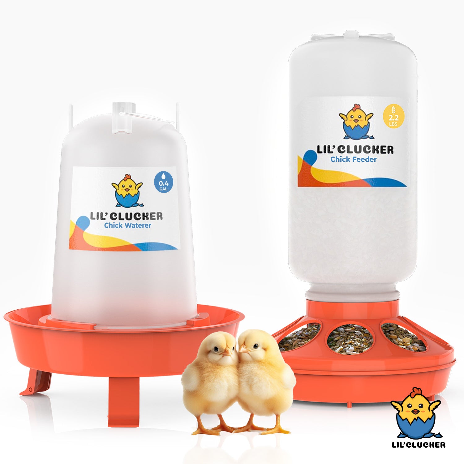 1L Chick Feeder, 1.5L Chick Waterer - Lil'Clucker