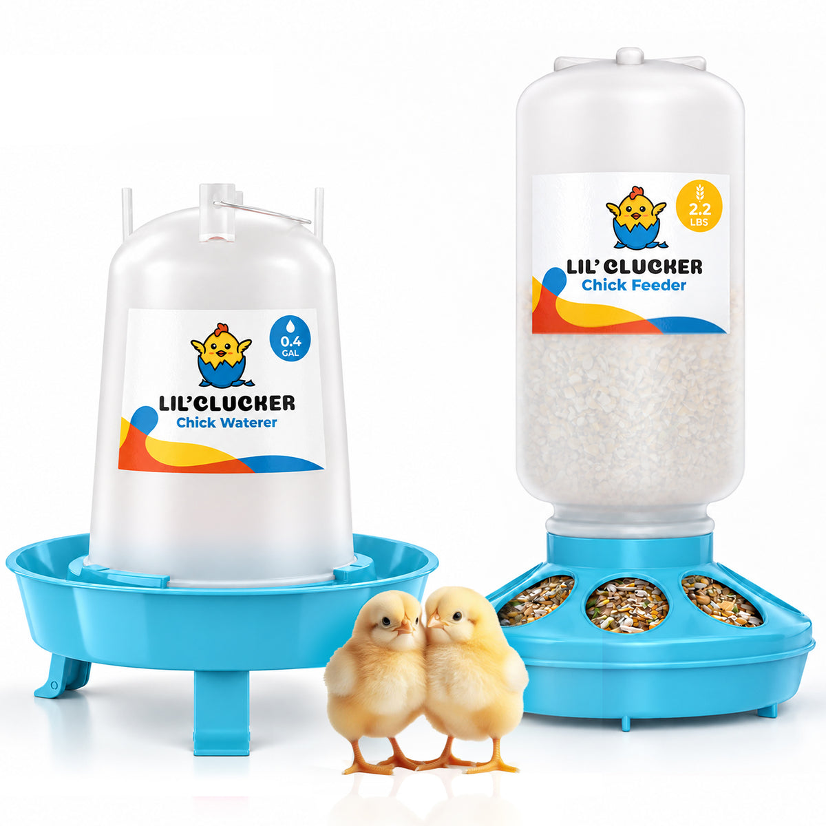 1L Chick Feeder, 1.5L Chick Waterer - Lil'Clucker