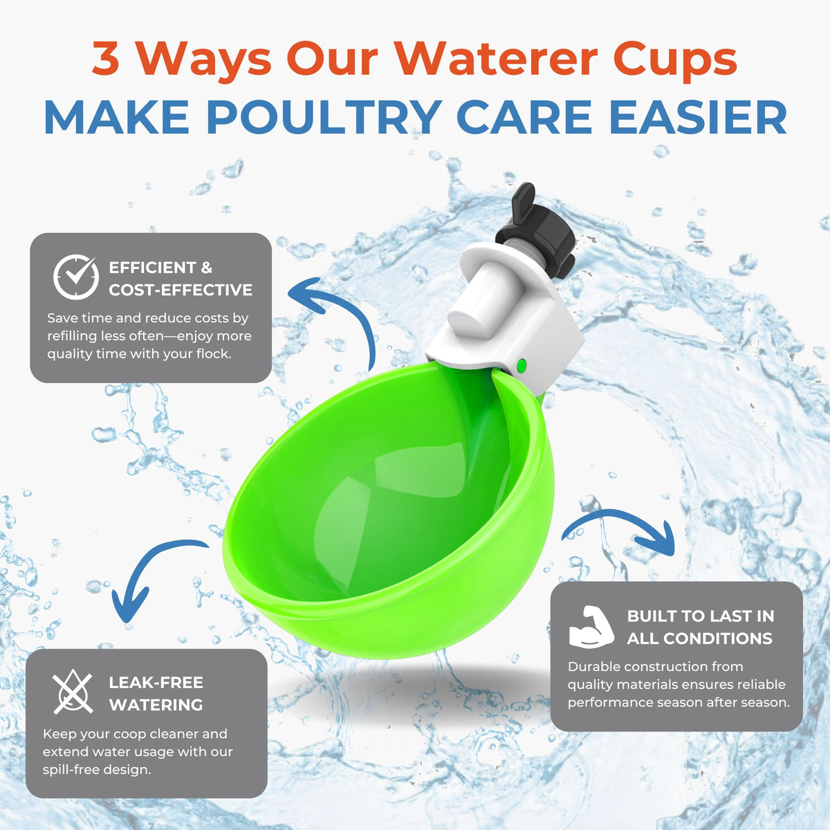 Large Automatic Chicken Waterer Cups - Green - Lil'Clucker