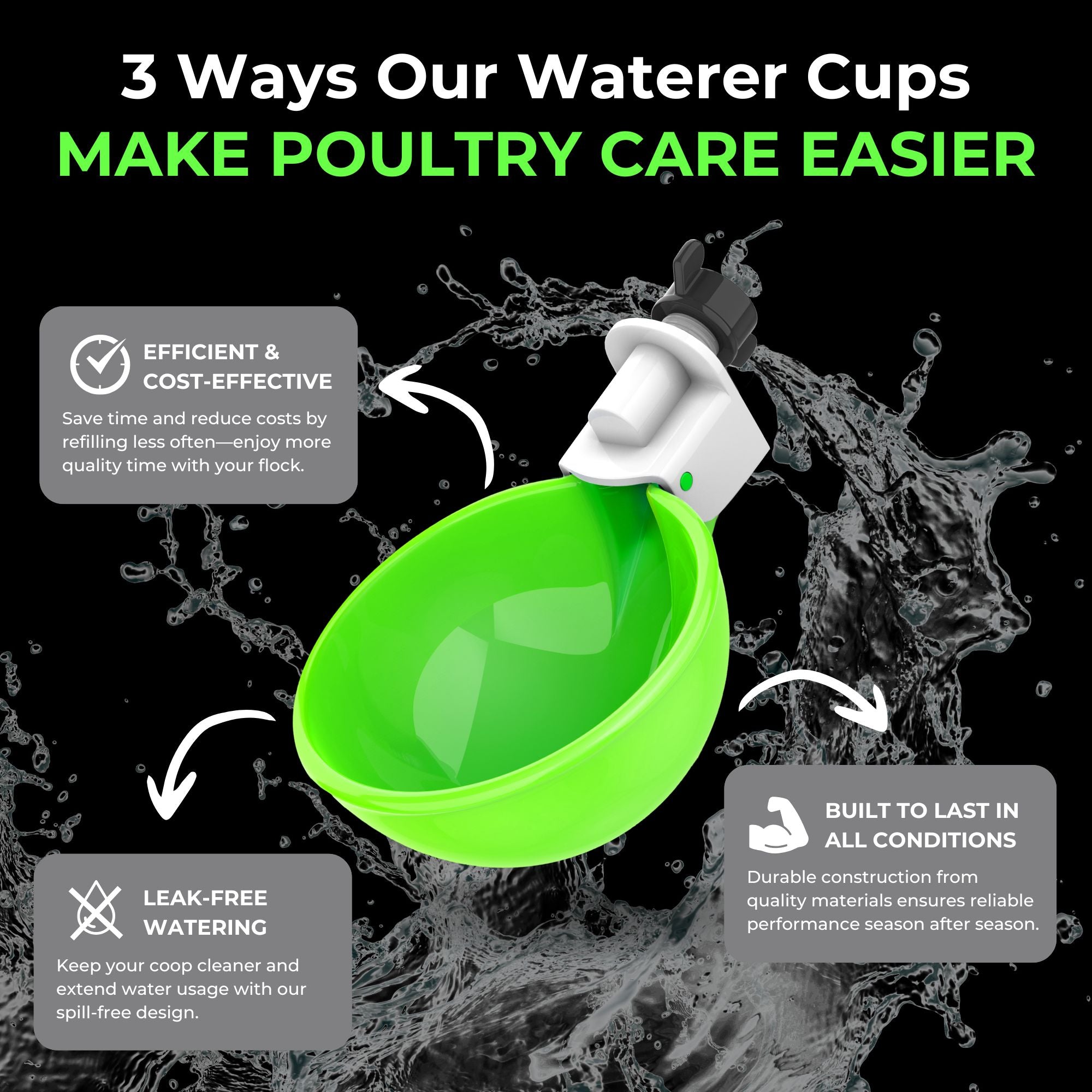 Large Automatic Chicken Waterer Cups - Green [Spring Collection]