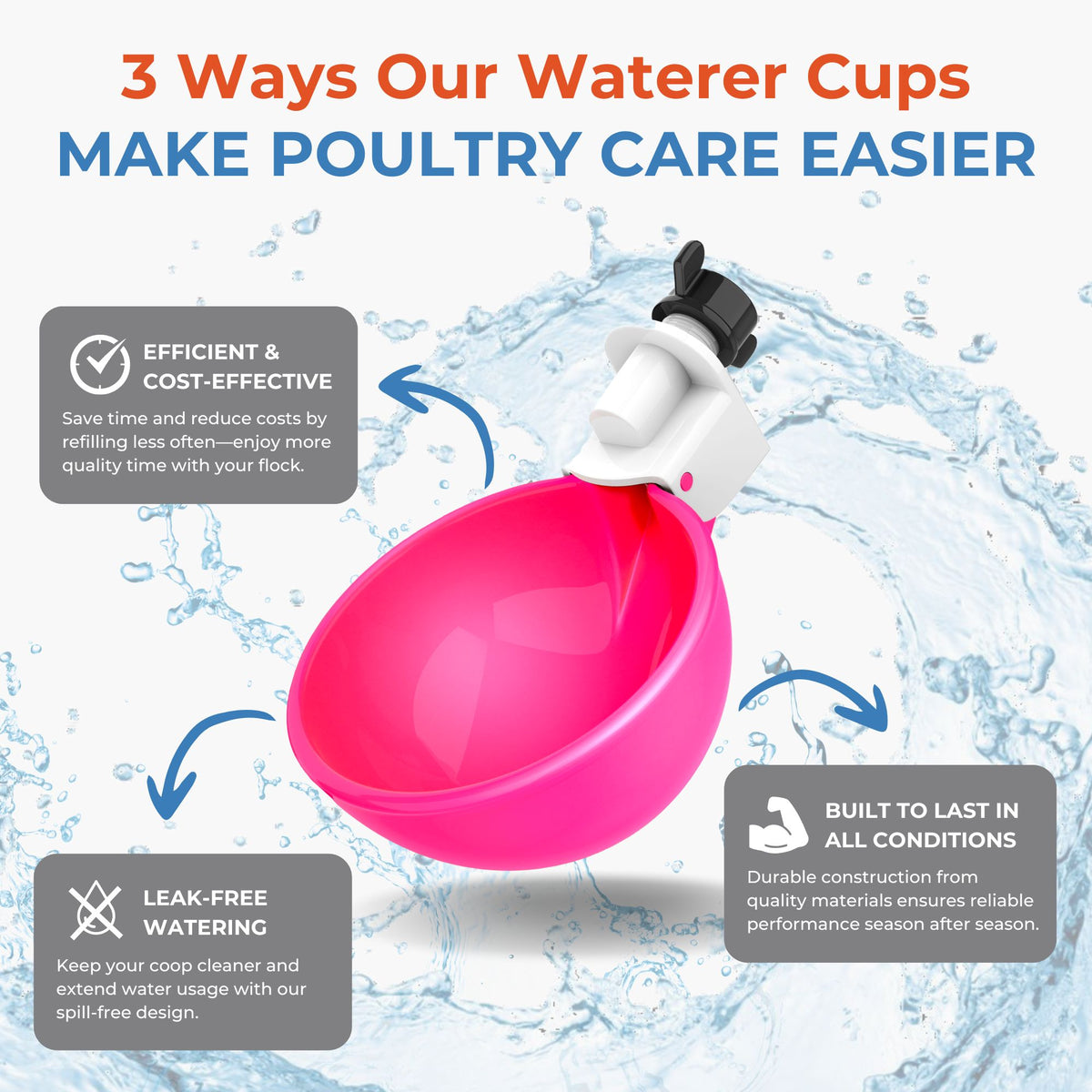 Large Automatic Chicken Waterer Cups - Pink - Lil'Clucker