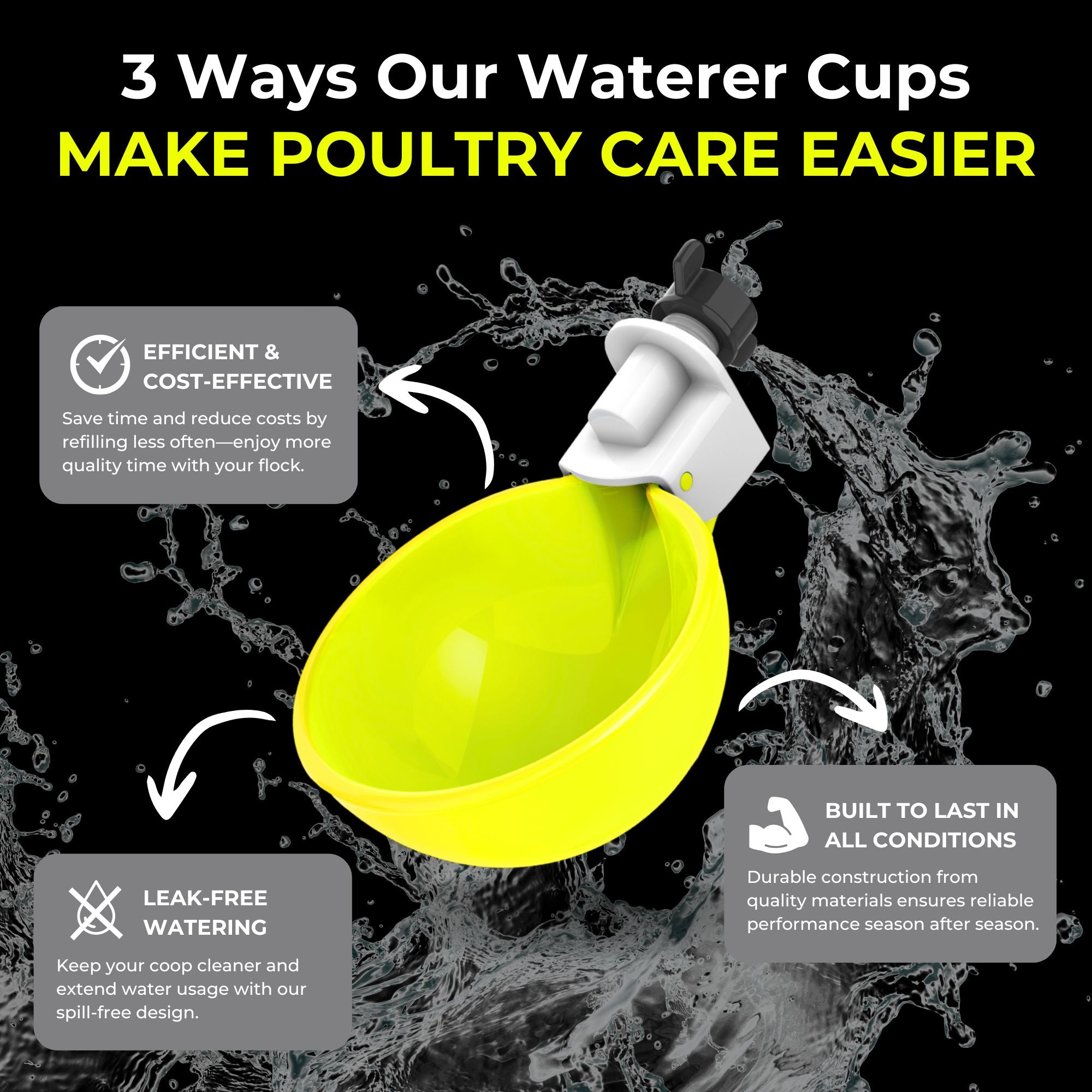 Large Automatic Chicken Waterer Cups - Yellow [Spring Collection]