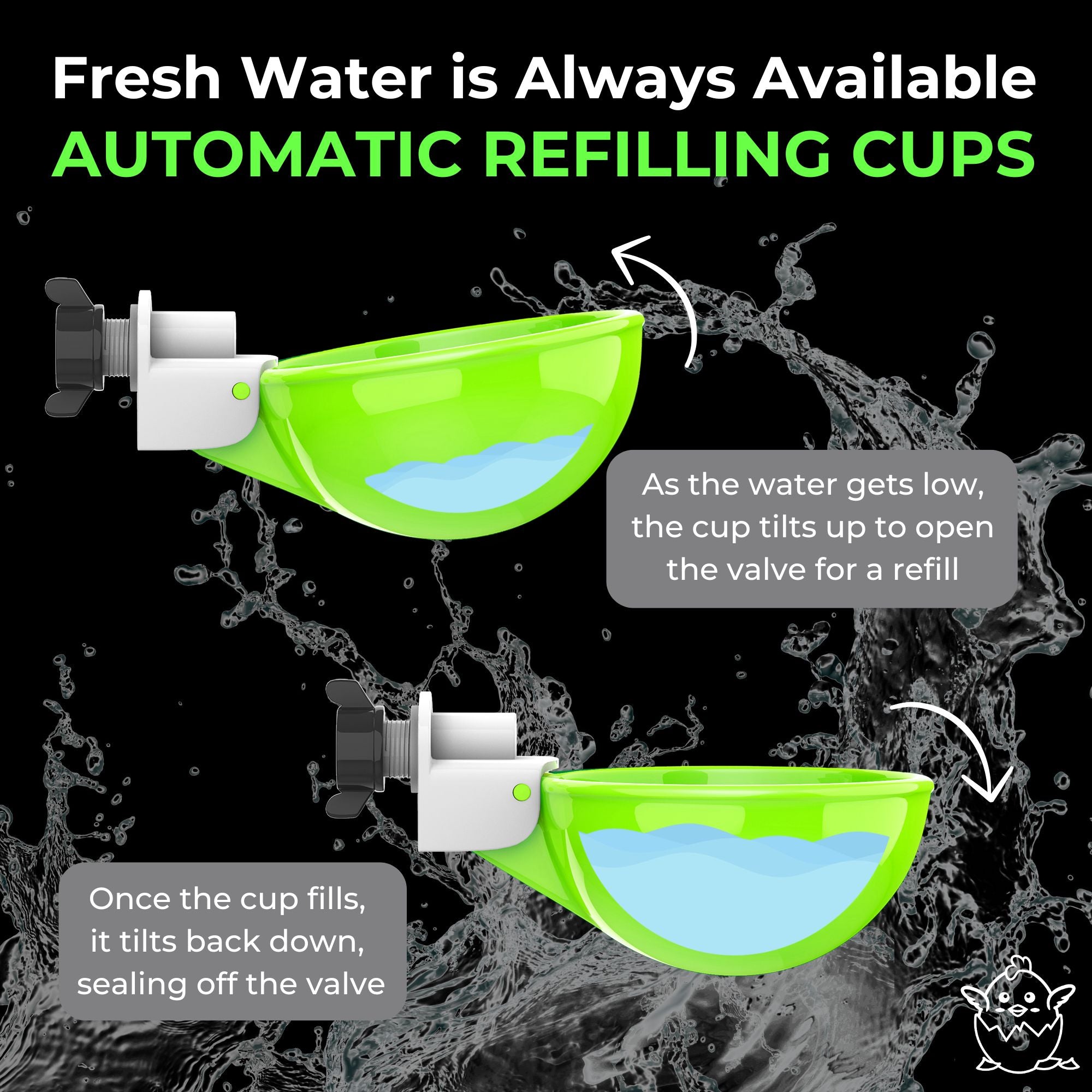 Large Automatic Chicken Waterer Cups - Green [Spring Collection]