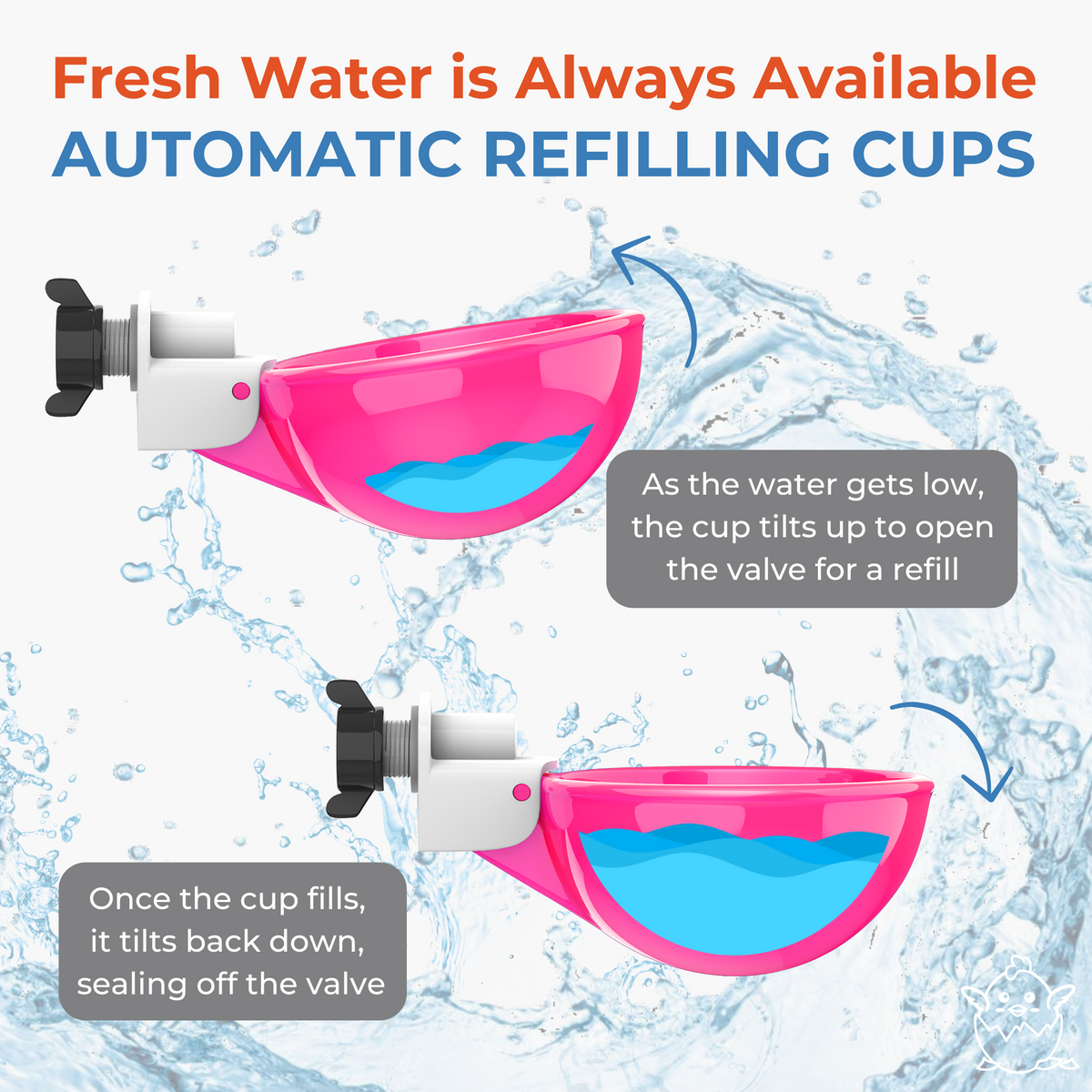 Large Automatic Chicken Waterer Cups - Pink - Lil'Clucker