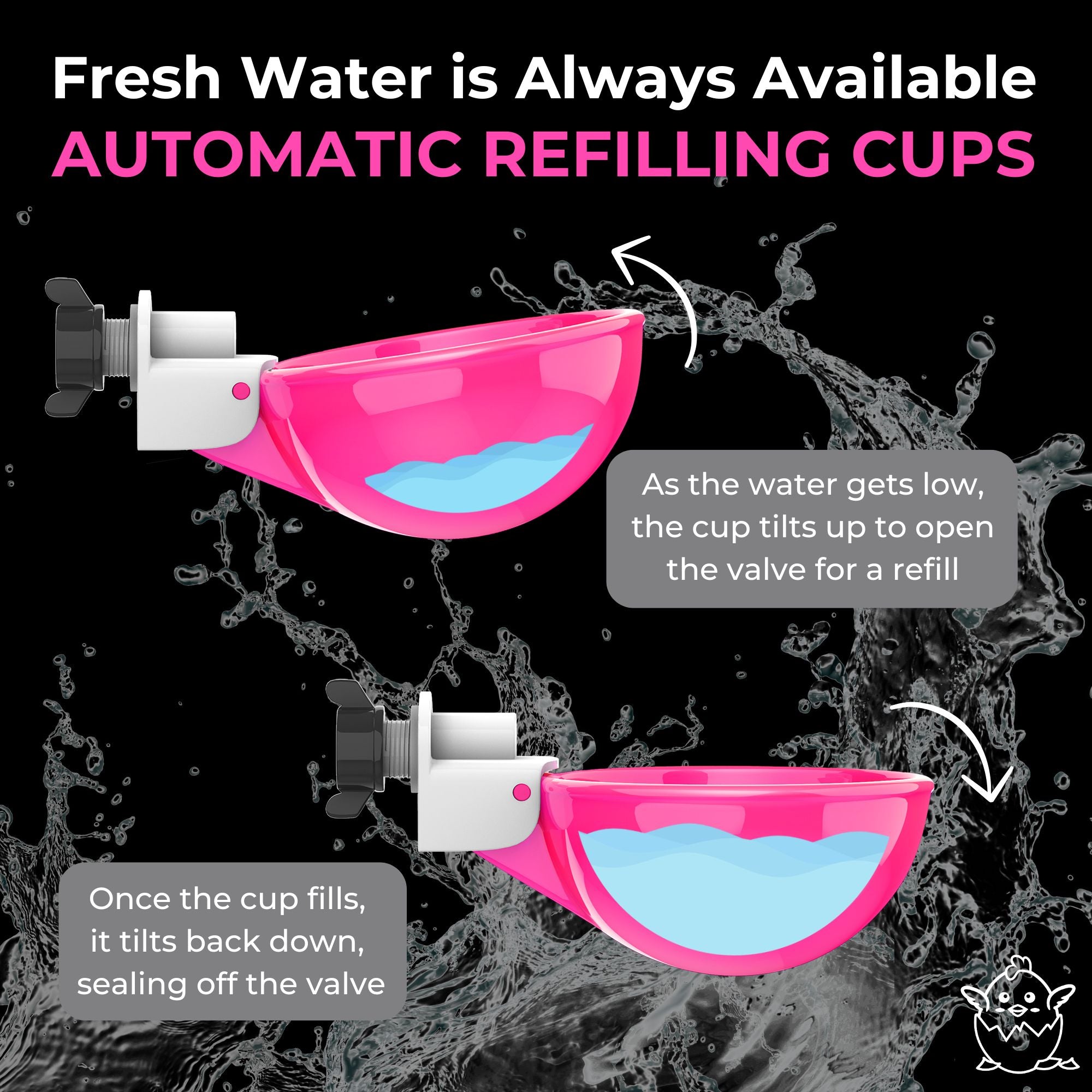 Large Automatic Chicken Waterer Cups - Pink [Spring Collection]