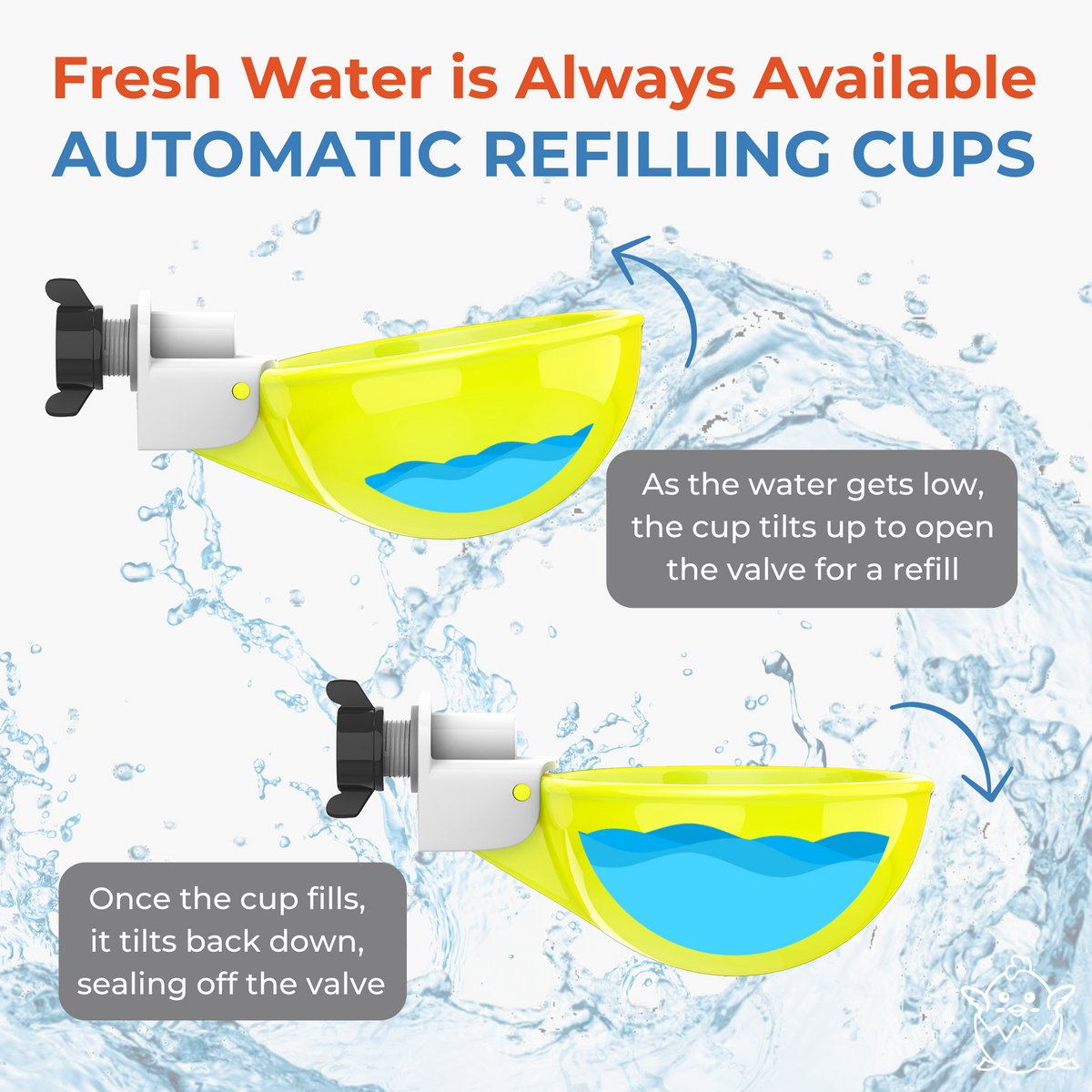 Large Automatic Chicken Waterer Cups - Yellow - Lil'Clucker