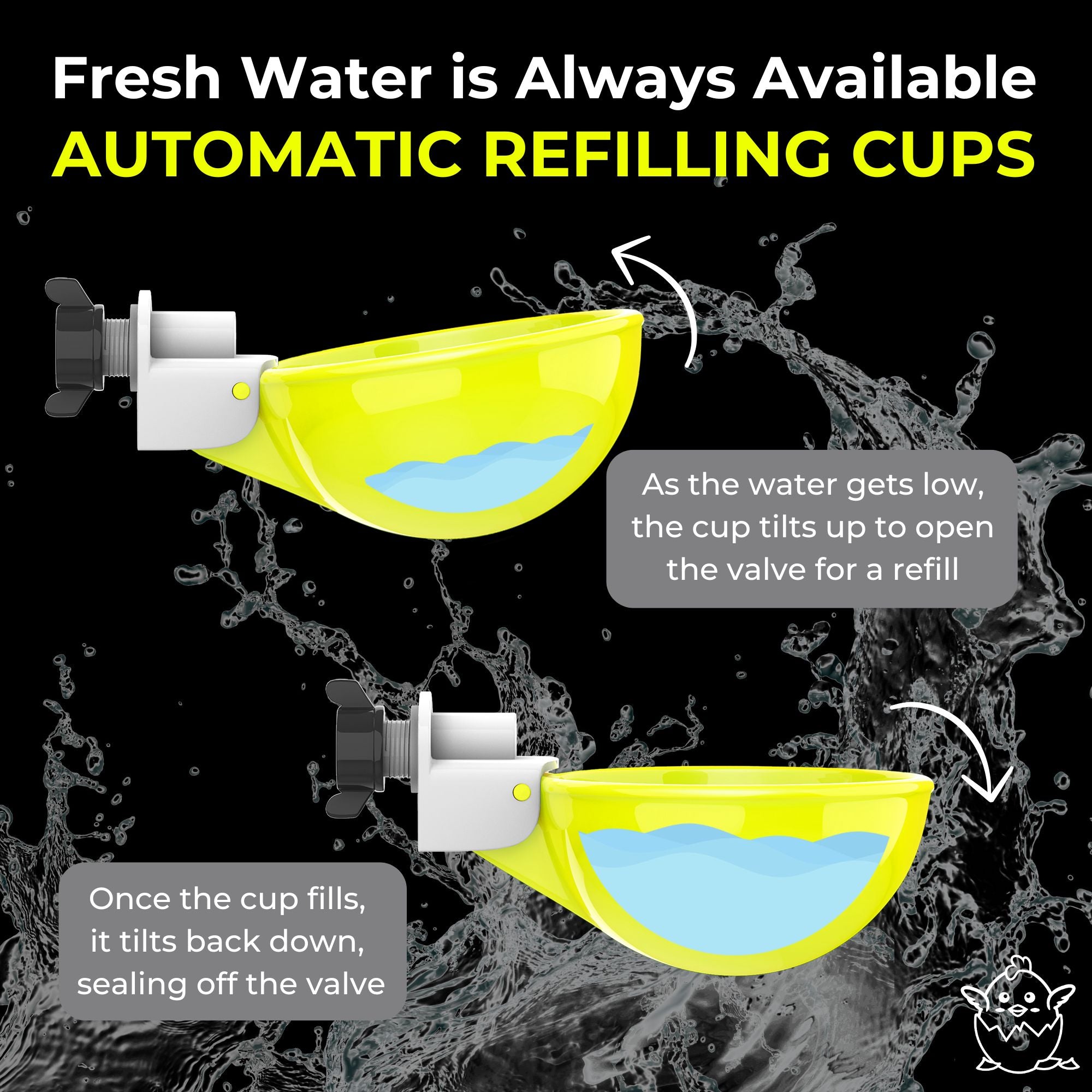 Large Automatic Chicken Waterer Cups - Yellow [Spring Collection]