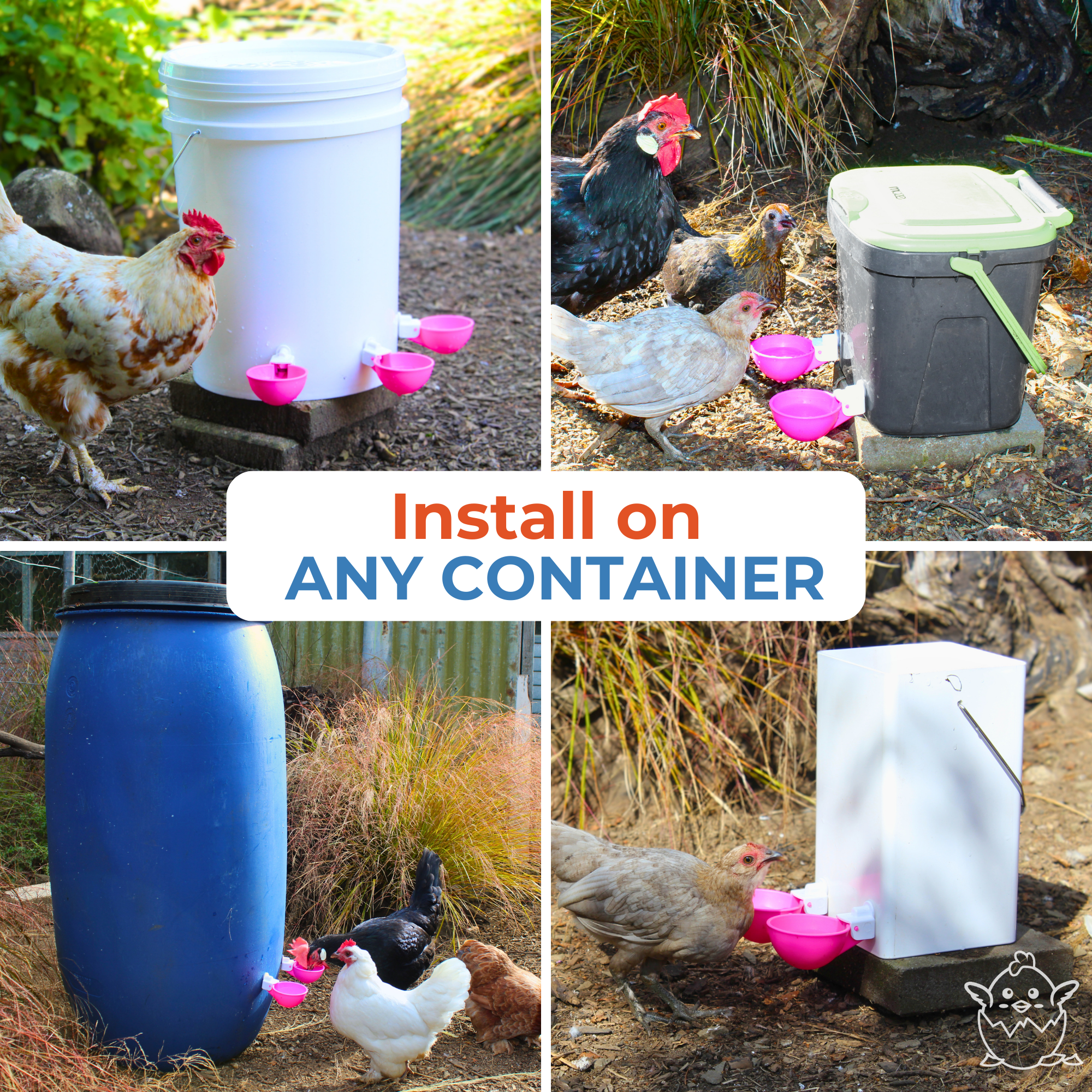 Large Automatic Chicken Waterer Cups - Pink - Lil'Clucker