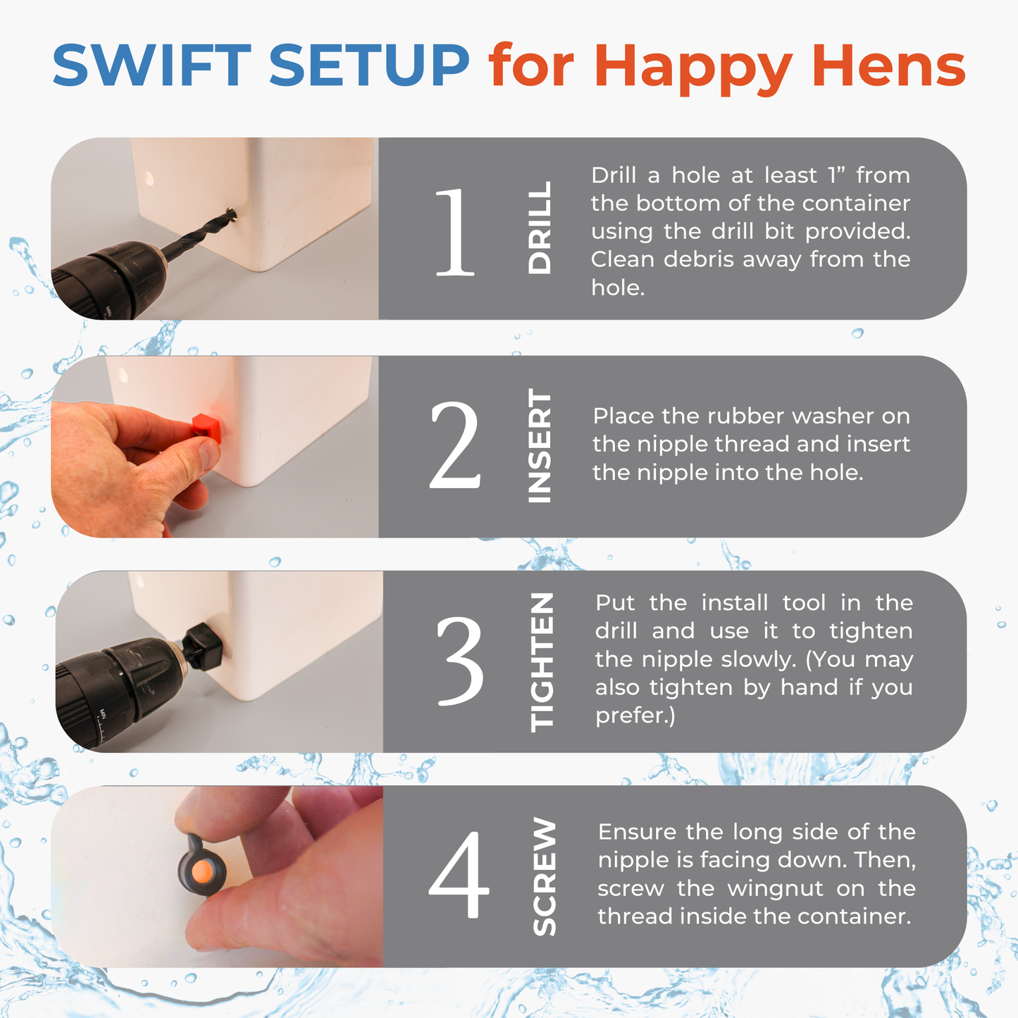 Horizontal Chicken Waterer Nipples - Pack of 15 (Orange)