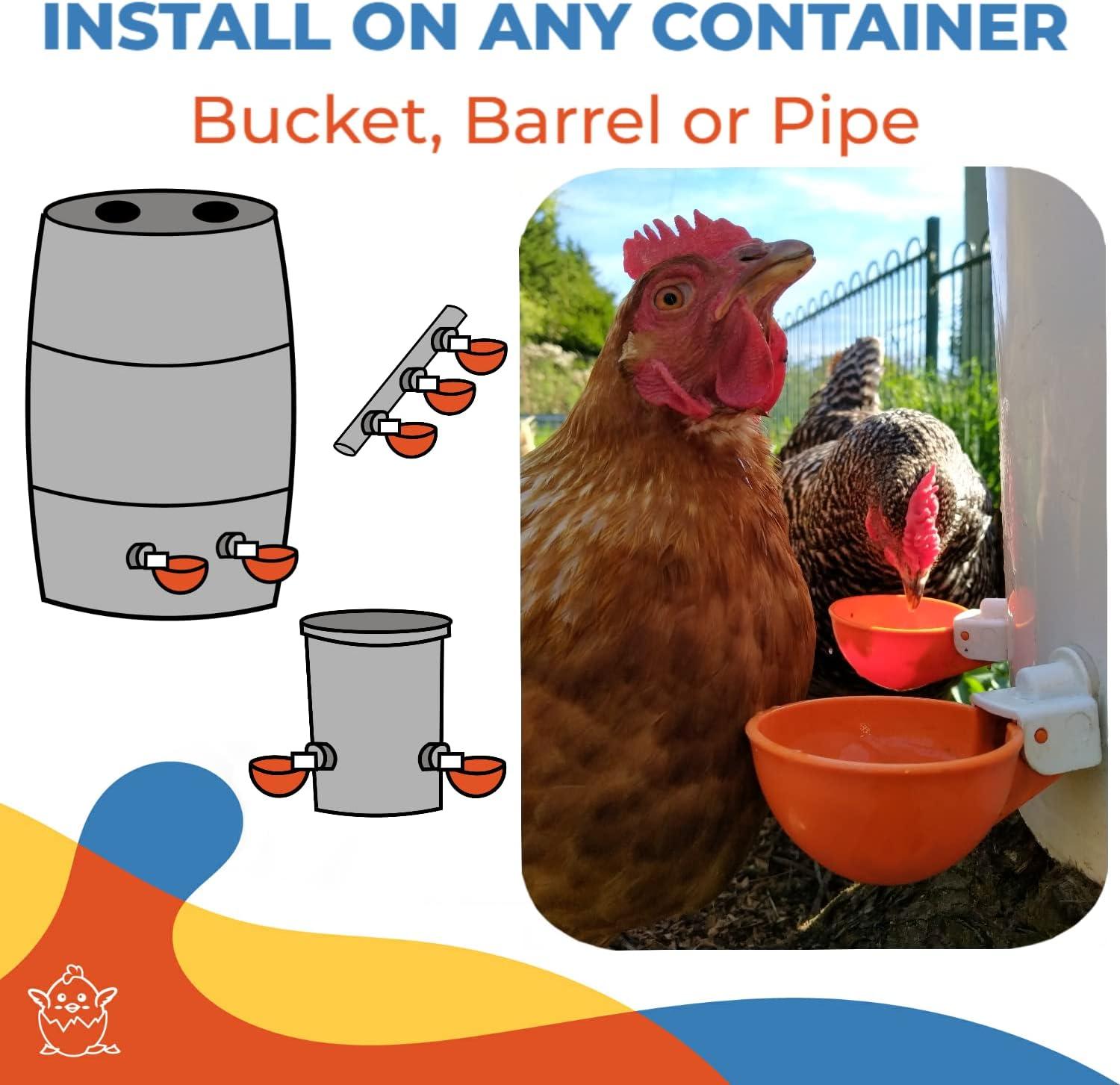 Large Automatic Chicken Waterer Cups - Pack of 5 (Orange) - Lil'Clucker