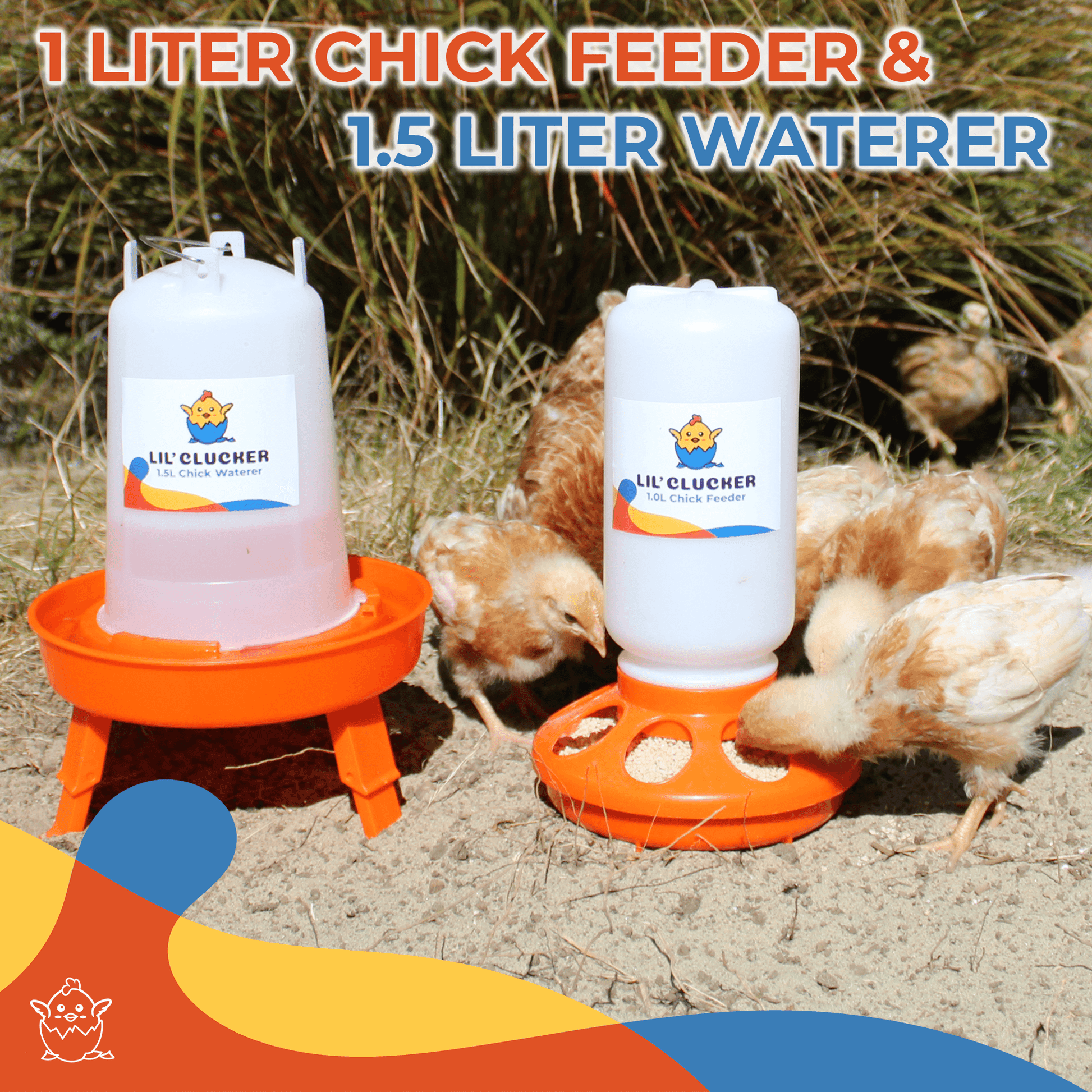 1L Chick Feeder, 1.5L Chick Waterer - Lil'Clucker