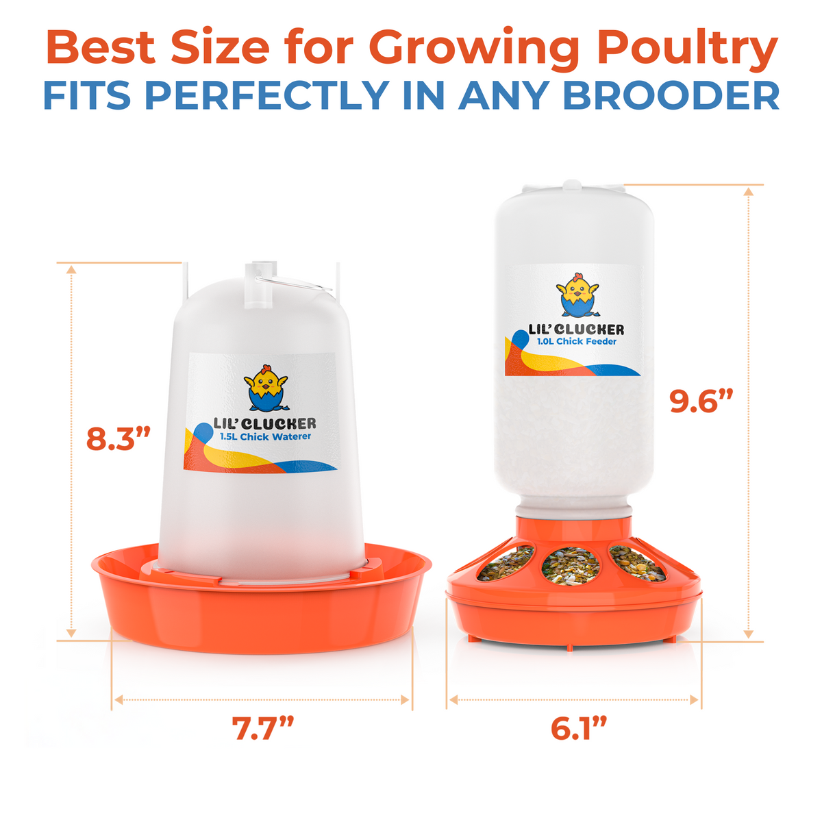 1L Chick Feeder, 1.5L Chick Waterer - Lil'Clucker