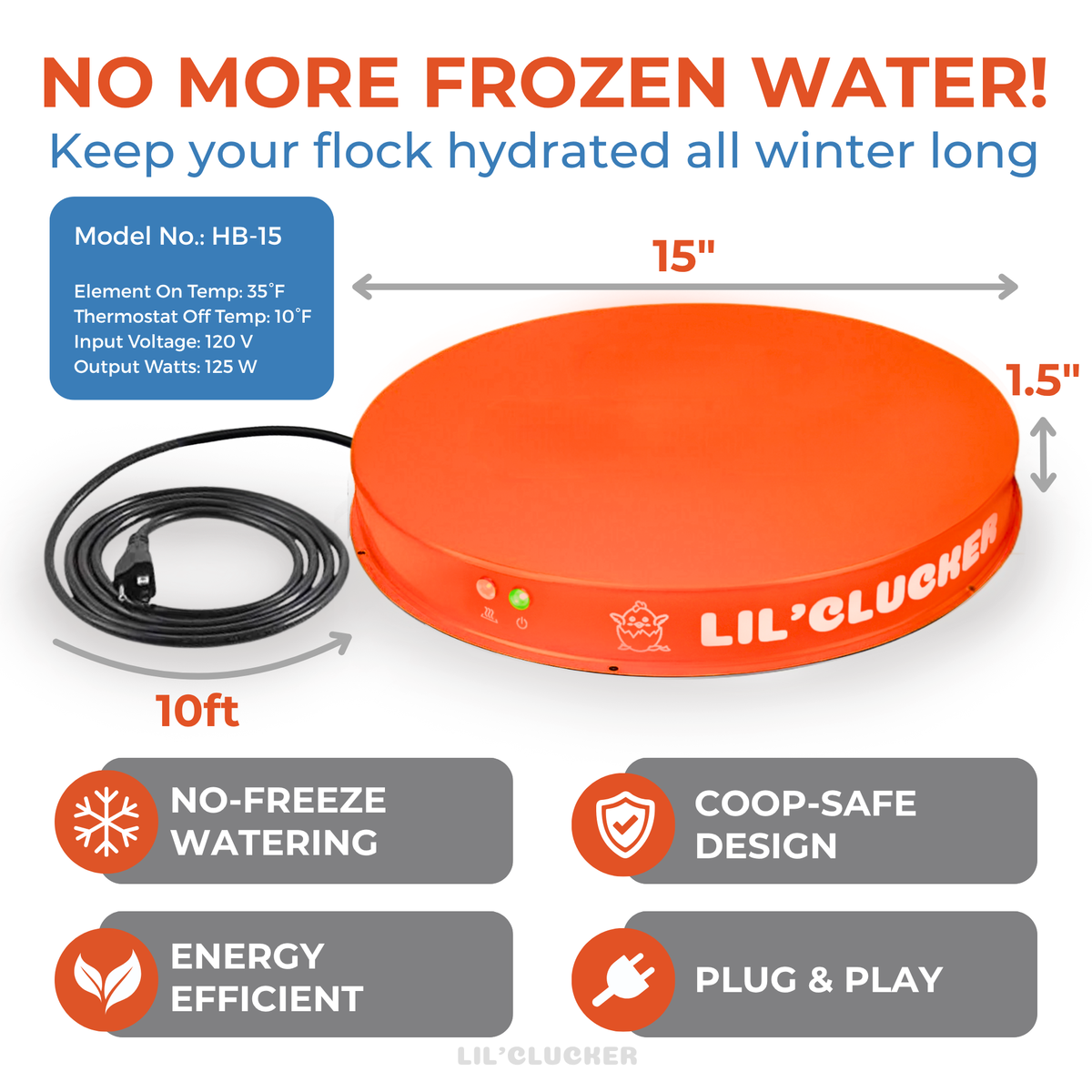 Chicken Waterer Heated Base (Orange) - Lil'Clucker