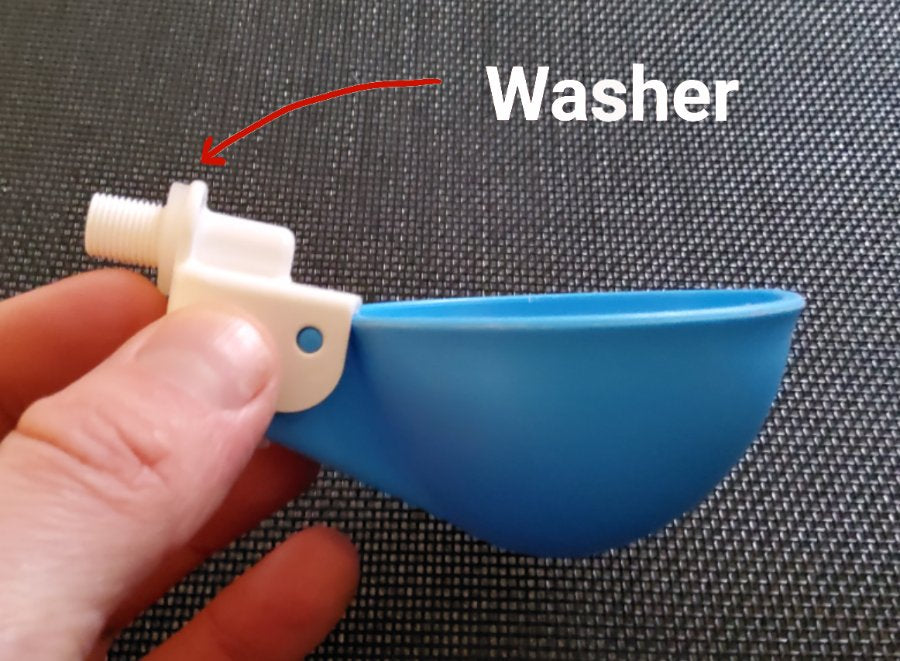 Washer on the cup thread before fitting to the tee