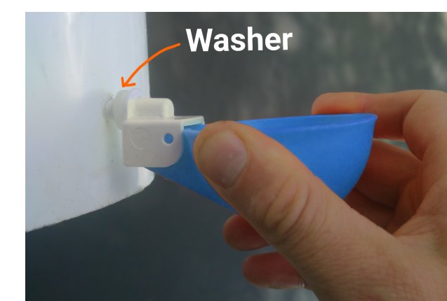 Rubber washer on the cup, screwed into the hole
